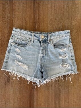 BLANKNYC Frayed Hem Distressed Button Fly Denim Shorts in Bleach Sz:26| Beach